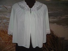 VINTAGE BED JACKET MINT GREEN SIZE S/M NYLON 1950'S / 60'S LACE EMBROIDERED MCM