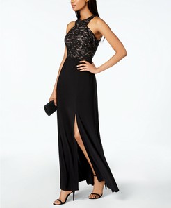 Nightway Lace Keyhole Halter Gown