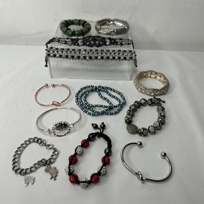 Nice Lot of 12 Mixed Chunky Stretch Plastic Glass Metal Bangle Bracelets  Jewelry