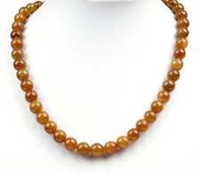 17 3/4" Natural Honey Brown Nephrite Jade Beads Necklace Jewelry w/ Certificate