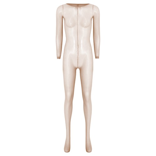 Women Bodysuit Catsuit Jumpsuit Crotchless Unitard Underwear Long Sleeve Sheer - Picture 65 of 69