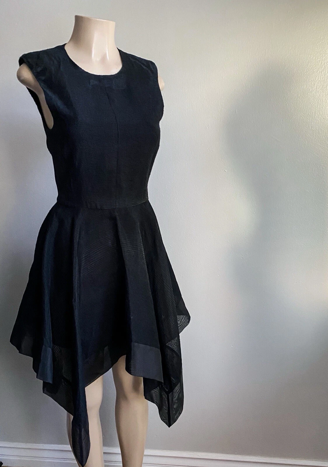 VALENTINO $499!!️Sass & Bide abito formale nero asimmetrico aderente svasato fazzoletto trasparente 4