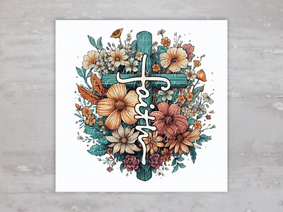 Christian Faith Floral Cross Quilt Fabric Panel Sewing Quilting Block A148