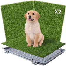 Dog Grass Pad with Tray Grey 22"x18" 2-Pack Replaceable Artificial Grass