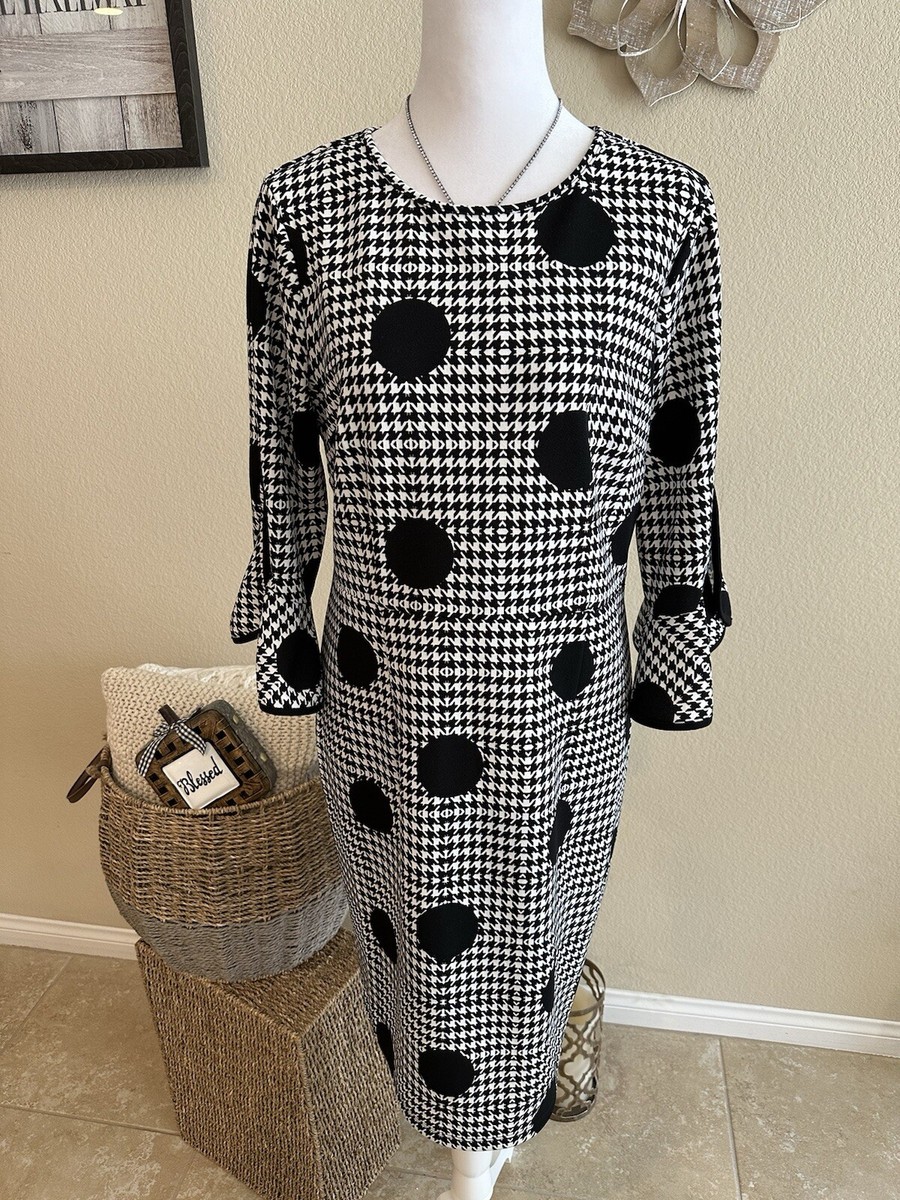 ILE New York Women's Black/White Geometric Flared Sleeve Stretch