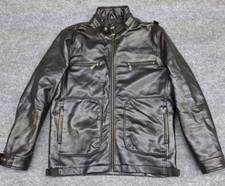 R.D.G Reporter Milano Uomo Taglia Media Giacca Pelle Nera Tasche Zip