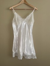 Elegant White Thin Strap Lace Satin Slip Dress Size M Bride Feminine Dainty