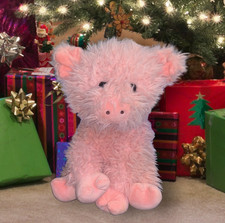 Pink Fluffy Pig Large Plush Toy Way to Celebrate Long Fur 14" Sitting Soft Toy