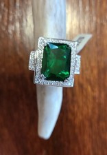 Womens Rhodium Plated Massive 5.0 CTW Green E...
