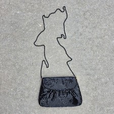 Vintage 70s 80s Black Metal Mesh Purse Chain Strap Evening Bag Disco Clutch