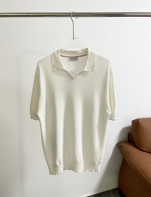 Brunello Cucinelli Seagull Collar Wool-Blend Short-Sleeve Knit   Men's Size M