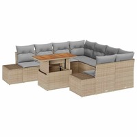 Garten Essgruppe Sitzgruppe Mit Kissen 9-Teilig Beige Und Grau