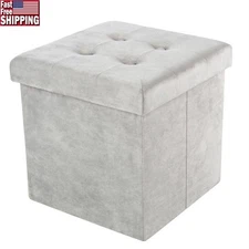 Velvet Tufted Storage Ottoman Cube Footrest Bench Bedroom Living Room Indoor New