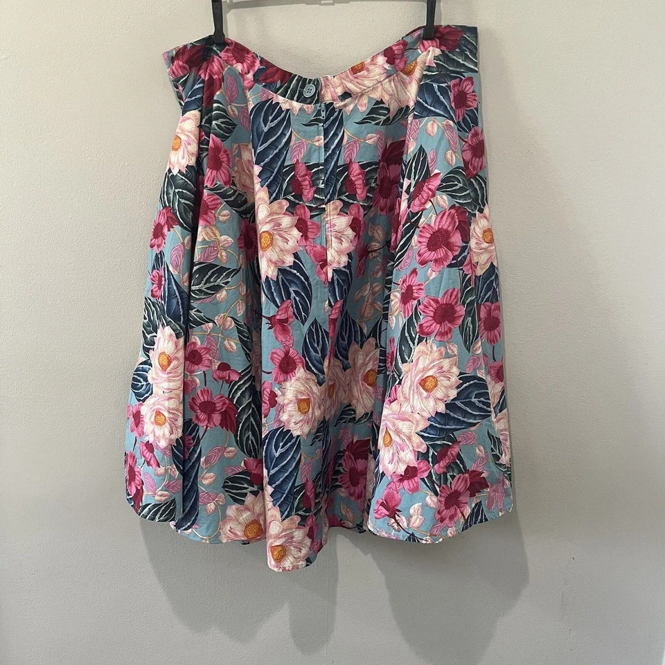 Hell Bunny 裙子女式 3XL 蓝色粉红色花卉全秋千圆形复古 50 年代 Midi — 第 2/4 张图片