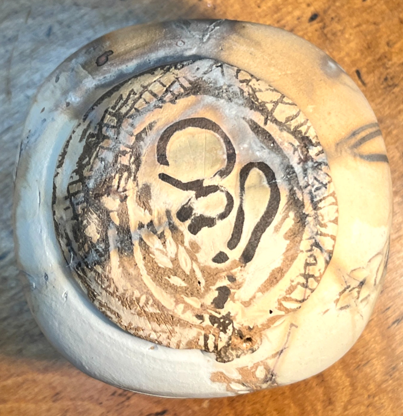 Raku Studio Pottery Cube Sculpture Bird Motif Smoke Fired Art Pot 10cm image 9