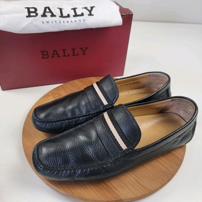 Bally Men s Size 11.5 3E Svoa Wabler 010 Black Leather Loafers W/ Box Web Stripe
