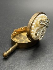 Vtg 1950s Faux Pearl Rhinestone Mini Hand Mir...