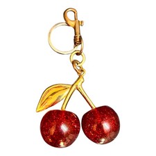 Cute Red Glitter Cherry Keychain Gold Bag Charm Pendant Fruit Keyring Gift