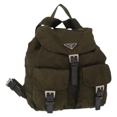 Prada Double Front Pocket Backpack Tessuto Khaki Nylon Backpack