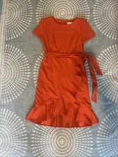 Calvin Klein Orange Ruffle Tulip Hem Stretch Crepe Belt Dress Size 4