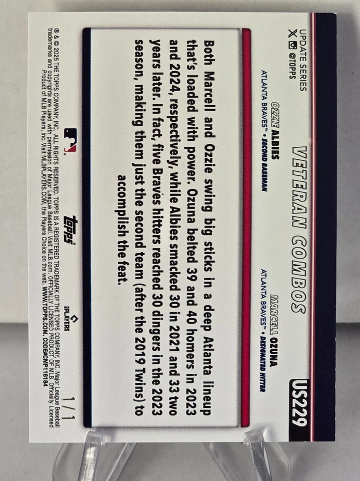 Actualización Topps 2025 Atlanta Braves Marcell Ozuna Ozzie Albies Foilfractor 1/1 Foto 2 de 2