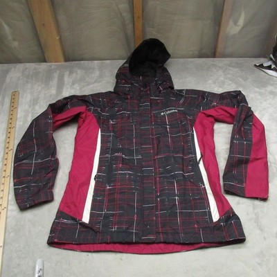Columbia Jacket Womens Small Black Plaid Hooded Ski Winter Wind Rain Waterproof
