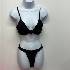black Bikini Set two piece Swimsuit size medium Adjustable strap string tie New
