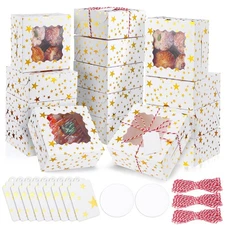 50 Pcs 6x6x3 Inch White Christmas Cookie Boxes with Window Bakery Treat Boxes