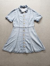 Blu Pepper Women Shirt Dress M Blue Denim Button Up Collared Short Sleeve Casual