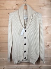Peregrine Wilkinson Cardigan Mens Medium Beige Ecru Wool Shawl Collar Fisherman