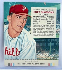 1955 Red Man Tobacco Curt Simmons #24 Phillies Complete Tab Baseball Card