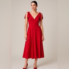 Valentino Red Vneck Shoulder bow tie sleeveless Midi dress 4