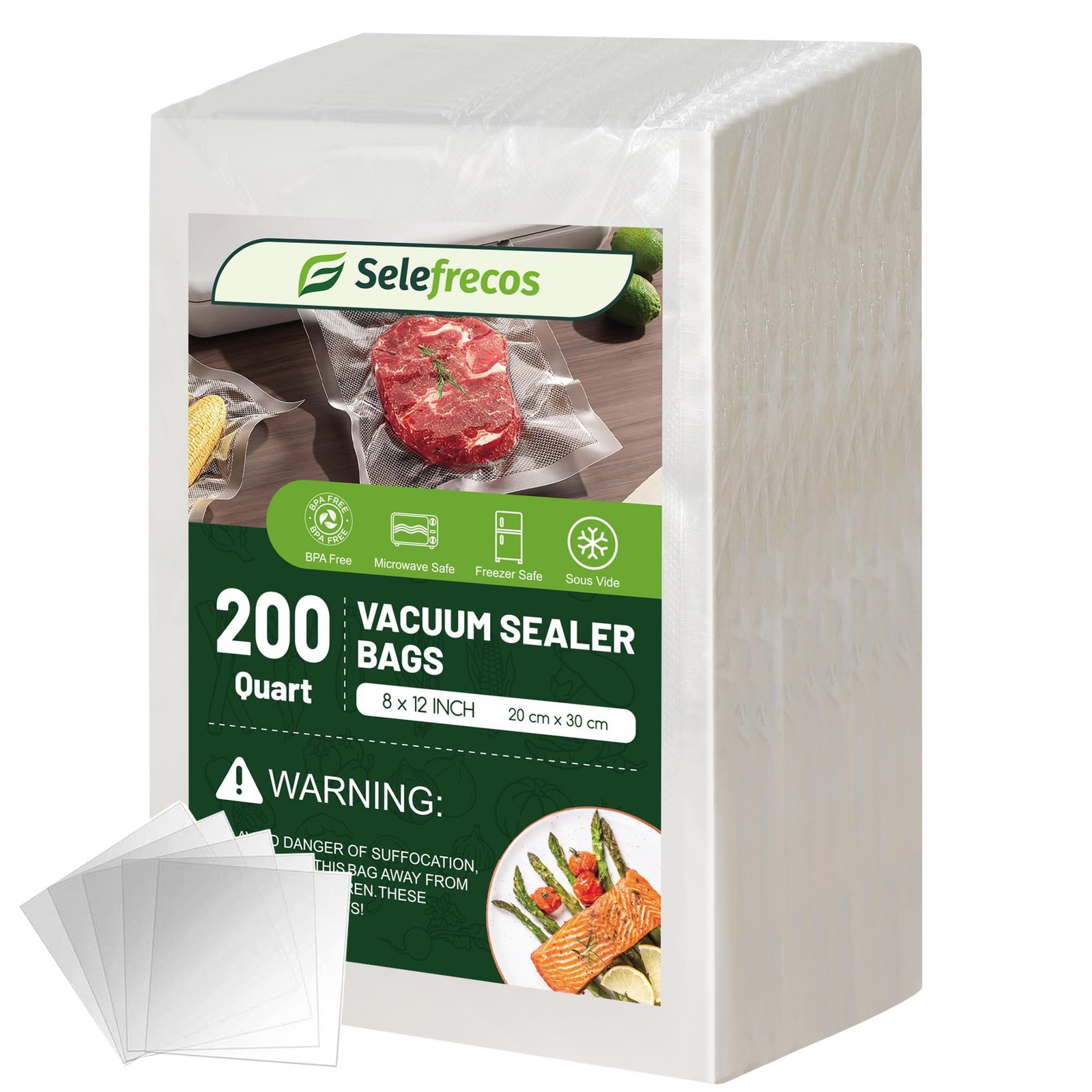 200 BPA-Free 8x12 Inch Vacuum Sealer Bags for Food Storage
