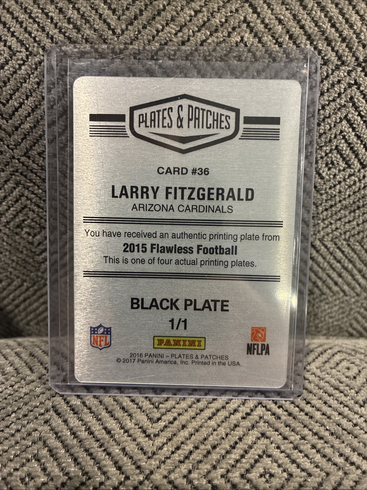 2015 Panini Flawless Legends Larry Fitzgerald Diamond Gem 1/1 Printing Plate view 2