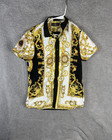 Phat Farm Shirt Mens Medium Black White Gold Baroque Short Sleeve Button Front