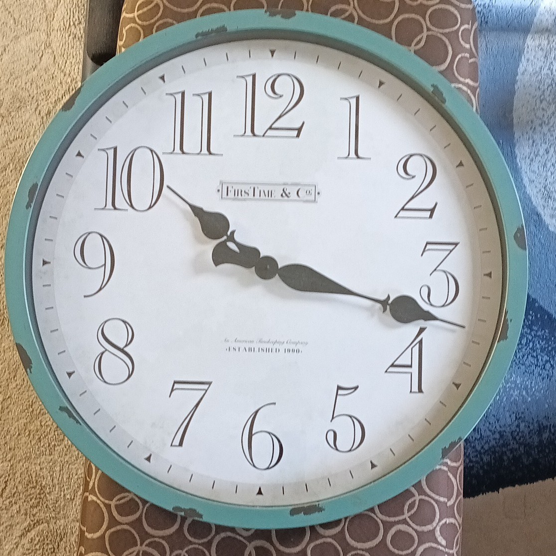 FirsTime & Co. 24in Round Analog Hanging Wall Clock BLK/White Dial Teal Frame