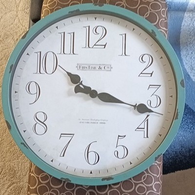 FirsTime & Co. 24in Round Analog Hanging Wall Clock BLK/White Dial Teal Frame