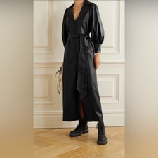 Alice + Olivia Zarita Black Vegan Leather Button Maxi Dress Size 2