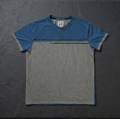 S.Oliver Colorblock Henley T-Shirt Blue/Gray Button Short Sleeve Men's Regular