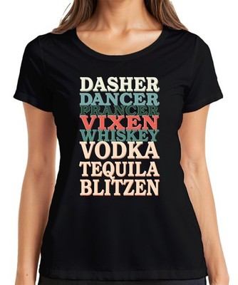Dasher Dancer Prancer Vixen Whiskey Weihnachtsparty Lustig Retro Damen T-Shirt
