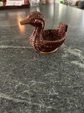 Vintage Duck Shaped Woven Rattan Wicker BASKE...