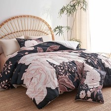 Size Comforter Set - White Flower Print on Black Quilt King Black Floral