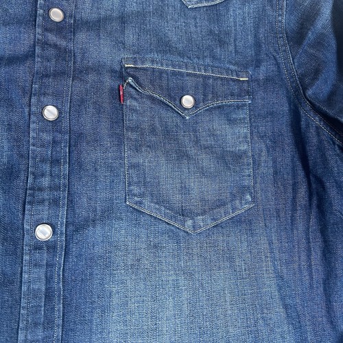 Levi's Western Camicia Denim Uomo Taglia L Blu Perla Snap Dente Seghettato Cowboy Vintage - Foto 6 di 17