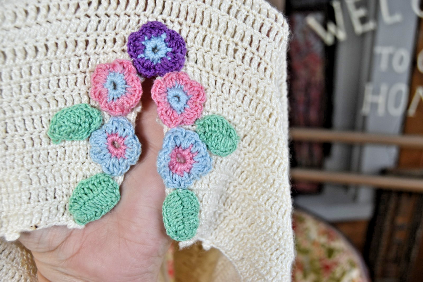 Vintage 1970s Boho Crocheted Shorts "Domini" Booty Shorts Floral Size Medium