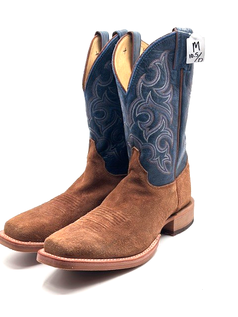 Justin Men's Fergus Western Boot in Royal Blue & Golden Oak Suede Leather - Size 10.5 D