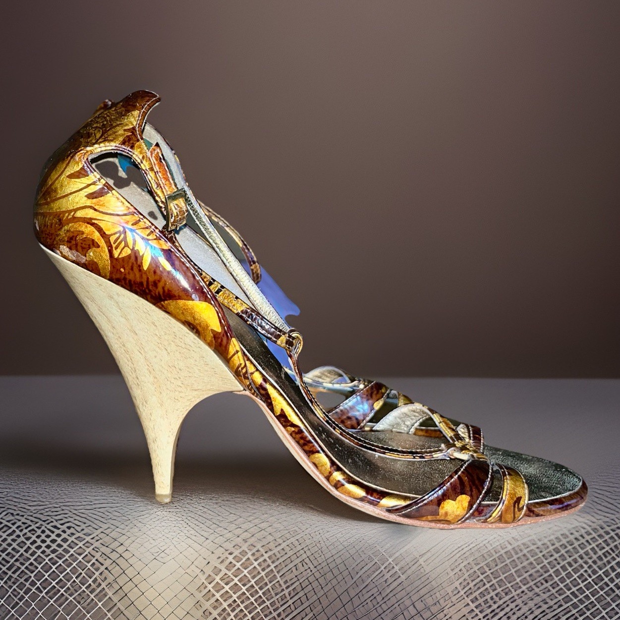 Giuseppe Zanotti Design Wedge Heels Brown Gold Patent Leather Shoes EU 38