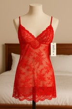NWT Auden Red Lace Sheer Slip Nightgown Size S Floral Lingerie Adjustable Straps