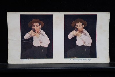 Antique A.C. Co Stereoview #65 Hitting the Bulls Eye 1925 Unusual Series