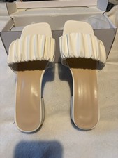 IMAN Global Chic Women’s Ruched Slide Sandals White/Beige Low Block Heel EU37