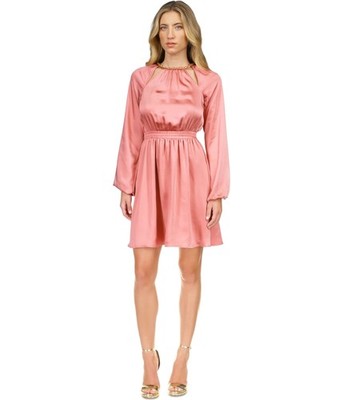 Michael Kors Womens Chain-Neck Mini Dress, pink, M